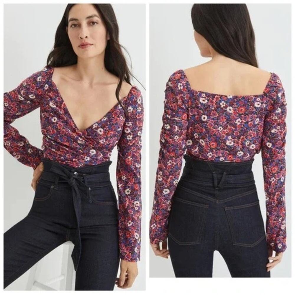Veronica Beard Sabo Floral Silk Top blouse Berry Multi Size 4 NWT $448 boho